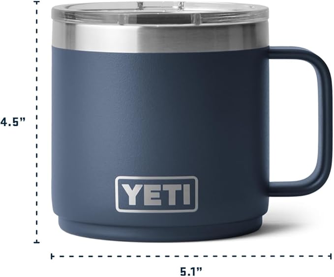 YETI Rambler 14 oz Ceramic Lined Stackable Mug, Vacuum Insulated, Stainless Steel with MagSlider Lid, Navy