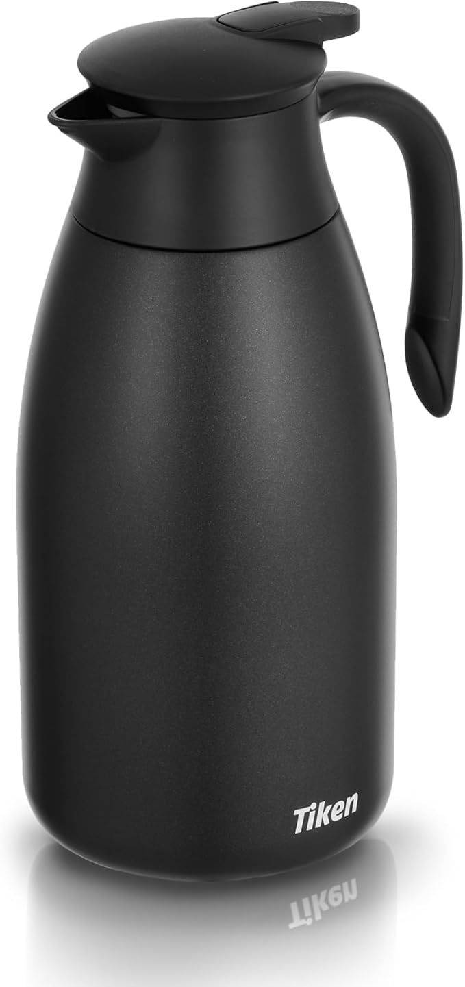 Tiken 85 Oz Thermal Coffee Carafe, Stainless Steel Insulated Vacuum Coffee Carafes For Keeping Hot, 2.5 Liter Beverage Dispenser (Black)