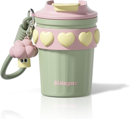 12 oz Travel Coffee Mug Spill Proof Leak Proof, Stainless Steel Thermal Coffee Cup with Lid, Resuable Cup for Hot and Cold, Portable Tumbler for Women, Green