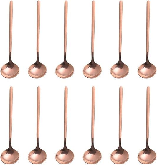 Sweejar Rose Gold 12 Pcs Mini Tea & Espresso Spoons, 5.2 Inch, Stainless Steel, Cappuccino & Dessert Spoons, Frosted Handle