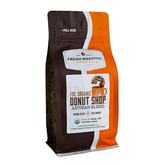 Fresh Roasted Coffee, Organic Donut Shop | USDA Organic, Kosher | Medium Roast 12 oz Ground