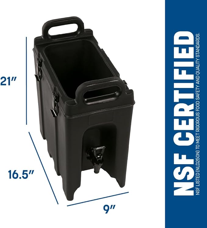 Carlisle FoodService Products Cateraide Insulated Beverage Dispenser with Handles for Catering, Events, Kitchens, And Restaurants, Plastic, 2.5 Gallons, Black