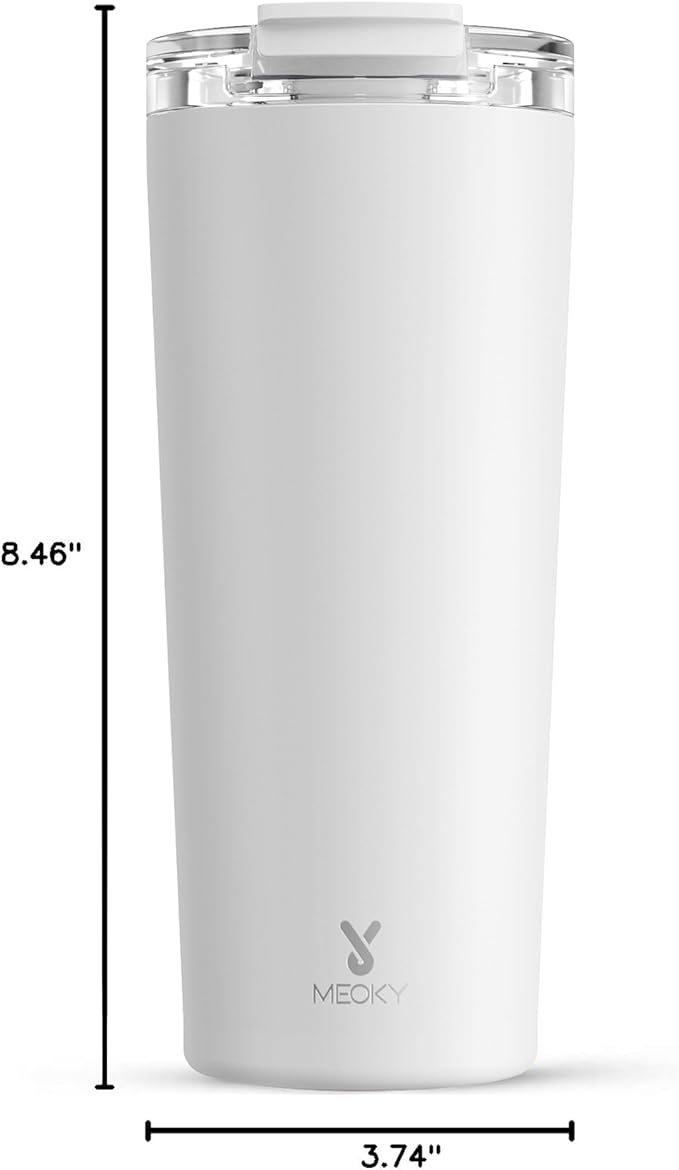 Meoky 24 oz Travel Coffee Mug with Leak-proof Lid, Stainless Steel Insulated Coffee Tumbler, Keeps Hot for 8 Hours or Cold for 24 Hours, Fits in Car Cup Holder (Ivory)