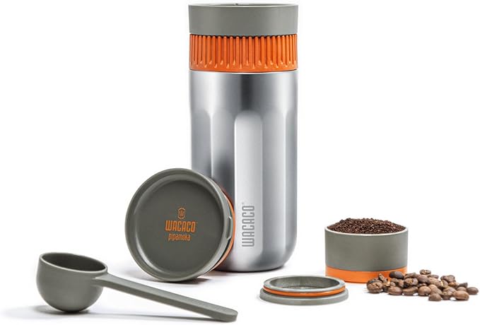 WACACO Pipamoka Portable Coffee Maker, Coffee brewer, All-in-one Vacuum Pressured，Insulated Travel Mug, Hand Powered and Filter Pressure Brewer, Stainless Steel Thermo Cup, 10 fl oz