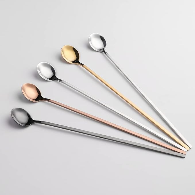 Sweejar 9.5-Inch Long Handle Ice Tea Spoons, Ice Cream Spoon, Coffee Spoon, 18/8 Stainless Steel Spoons for Cocktail Stirring, Mixing, Tea, Pack of 6 (Rose gold)