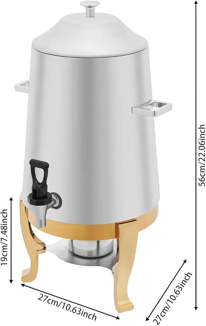 Stainless Steel Beverage Dispensers, Drink Dispenser with Fuel Holder & Base & Stainless Steel Faucet 3.4Gal Hot Beverage Dispenser, Commercial Coffee Urn for Hotels, Canteens（Gold Shelf）