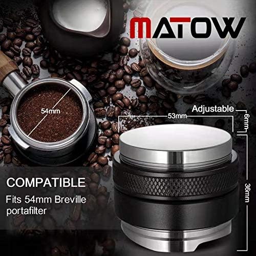 MATOW 53mm Coffee Distributor and Tamper, Dual Head Coffee Leveler Compatible with Breville 54mm Portafilter, Adjustable Depth- Professional Espresso Hand Tampers