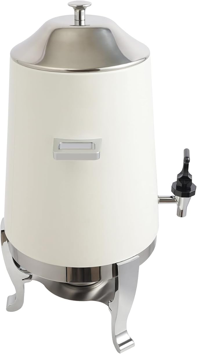 Stainless Steel Beverage Dispensers, Drink Dispenser with Fuel Holder & Base & Stainless Steel Faucet 3.4Gal Hot Beverage Dispenser, Commercial Coffee Urn for Hotels, Canteens（Silver, White）
