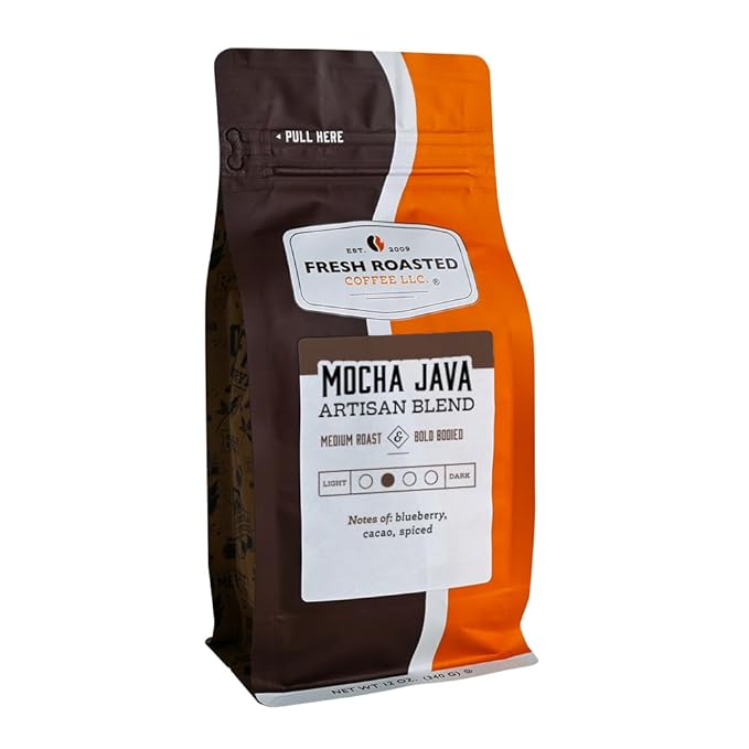 Fresh Roasted Coffee, Mocha Java, 12 oz, Medium Roast, Kosher, Ground