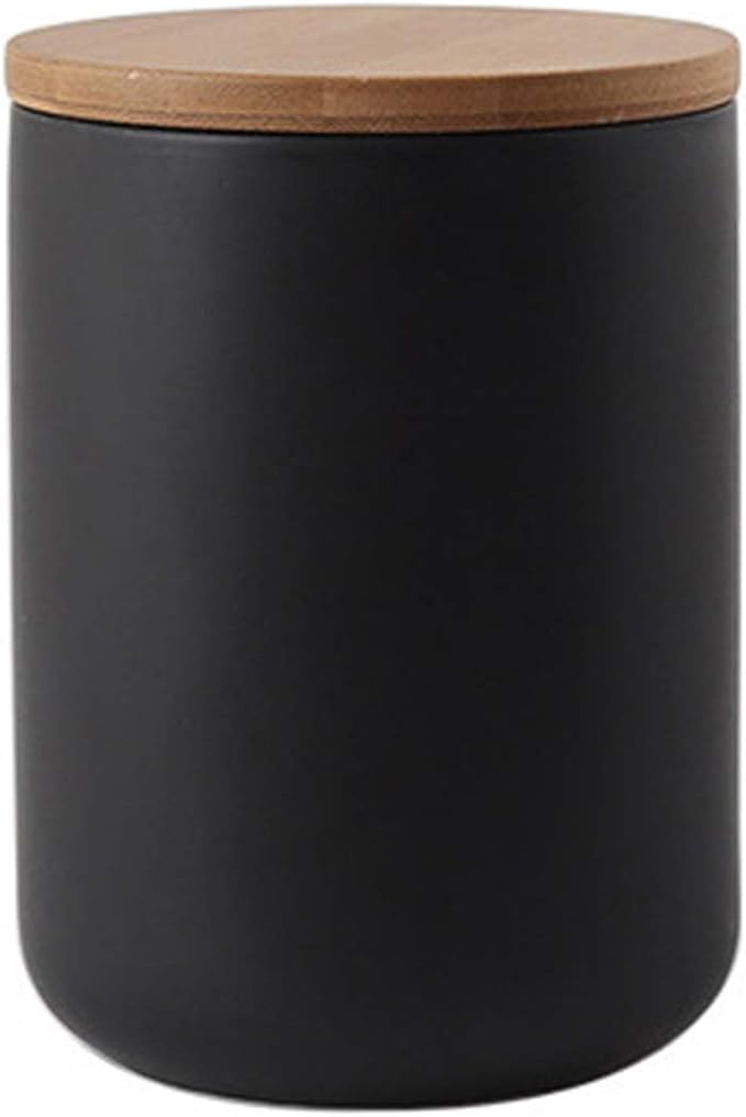 jessie Ceramic Storage Containers with Airtight Seal Bamboo Lids Kitchen Canisters for Sugar Coffee Tea Spice Seasoning (black, 800ml/27 oz)
