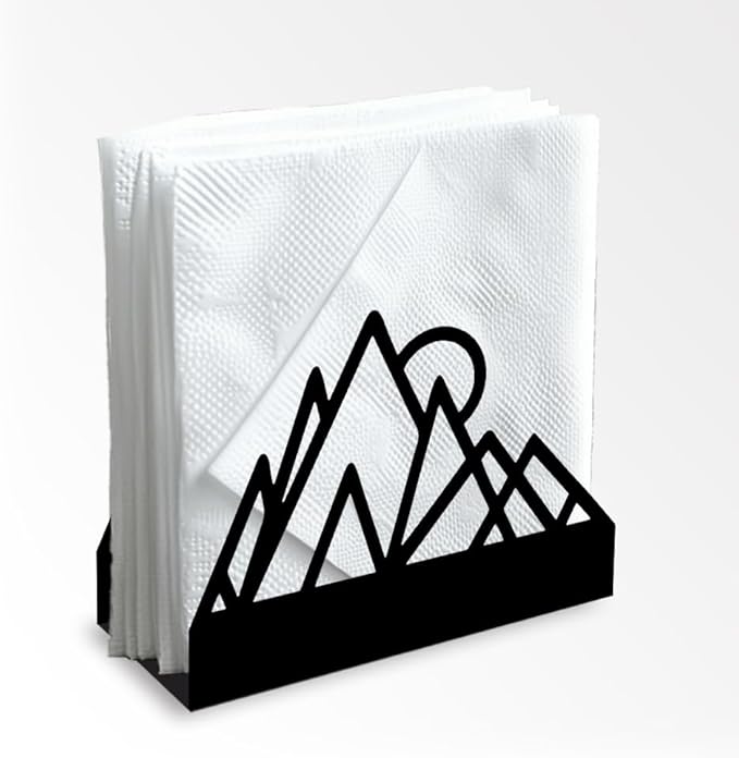 Geometric Mountains Decorative Black Metal Napkin Holder for Table, 4.9" x 4.9" x 1.9" Standing Napkin Holder for Home Kitchen Restaurant Picnic Party Coffee Bar Dining Room