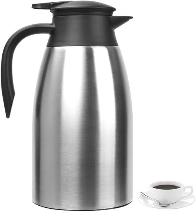 Thermal Coffee Carafe 70 oz / 2L Insulated Stainless Steel, Coffee Carafes Double Walled Vacuum Pot Flask - Hot Beverage Dispenser/Water, Tea - Keep 12/24 Hours Hot/Cold (Silver)