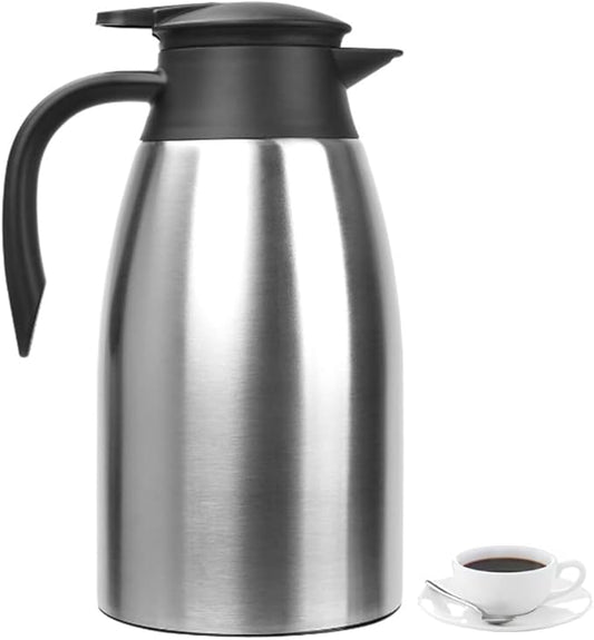 Thermal Coffee Carafe 70 oz / 2L Insulated Stainless Steel, Coffee Carafes Double Walled Vacuum Pot Flask - Hot Beverage Dispenser/Water, Tea - Keep 12/24 Hours Hot/Cold (Silver)