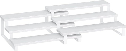 SONGMICS Display Risers, Set of 2 Engineered Wood Perfume Organizer Stand, 3-Tier Cupcake Stand Holder, Spice Rack, Shelf Risers for Figures, Dessert Shelves, Snow White and Cloud White UKCS116W01
