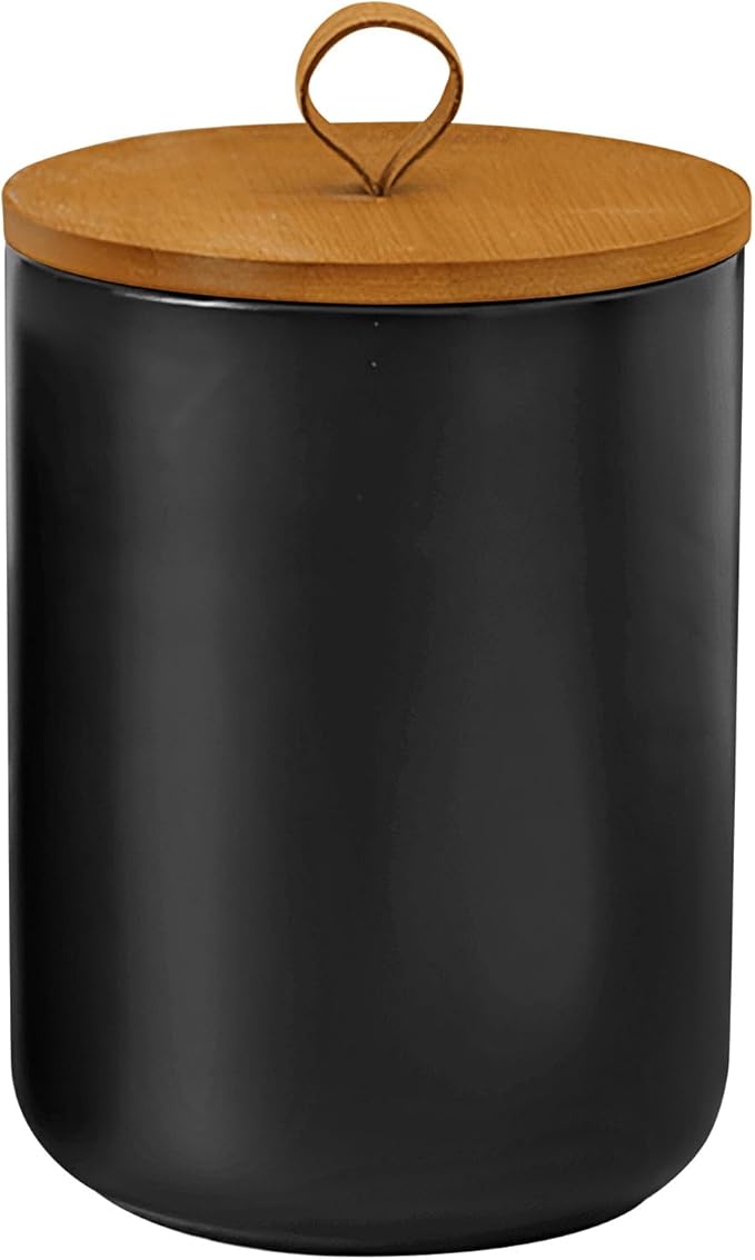 Ceramic Storage Jars, Modern Elegant Highly Polished Airtight Gorgeous Storage Canisters with Wooden Lid Small Food Stroage Jar for Kitchen Spice Tea Vanilla Sugar Coffee Beans (Black tuba)