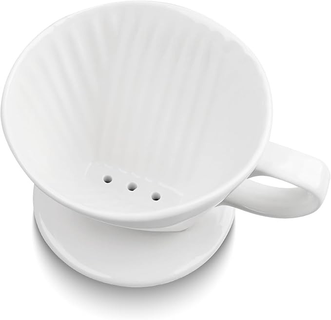Handmade Pour Over Ceramic Coffee Dripper - Authentic Brewing Experience for Camping, Office, and Home (White)