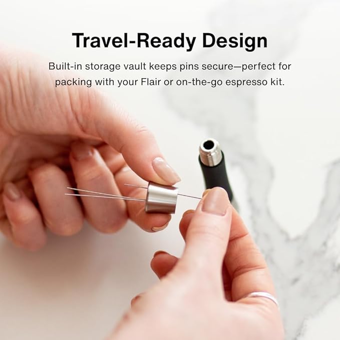 Crema Coffee Products Weiss Distribution Technique (WDT) Tool | Even Coffee Ground Distribution for Better Extraction | Stainless Steel with Silicone Grip | Includes 6 Pins & Storage Vault | White