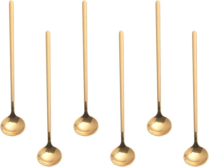 6 PCS Coffee Spoons, 18/8 Stainless Steel Espresso Spoons, 6.7 Inches Vogue Mini Tea Spoons, Cappuccino Stirring Spoons, Small Spoons for Dessert, Ice Cream, Frosted Handle,Sweejar(Gold)