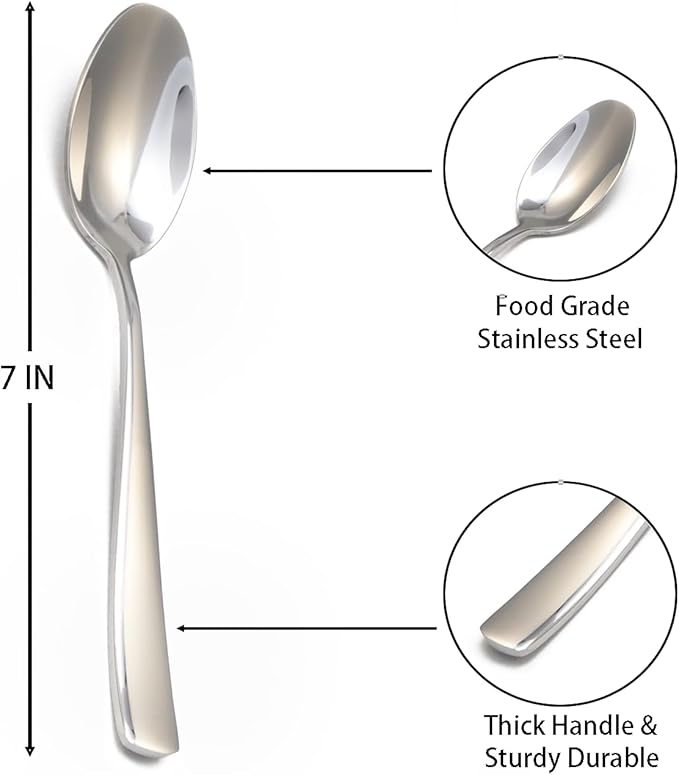 8-Piece Spoons Set, 7 Inch Stainless Steel Teaspoon, Tablespoon, Silverware Spoons for Home,Kitchen or Restaurant, Dishwasher Safe