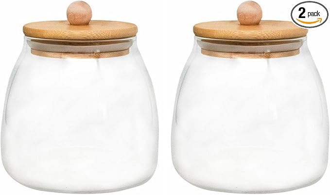 Glass Canister with Lid Glass Jar with Airtight Bamboo Lid 20 OZ Apothecary Jar 600ml (G-M-2set)