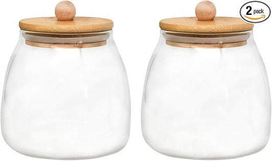 Glass Canister with Lid Glass Jar with Airtight Bamboo Lid 20 OZ Apothecary Jar 600ml (G-M-2set)