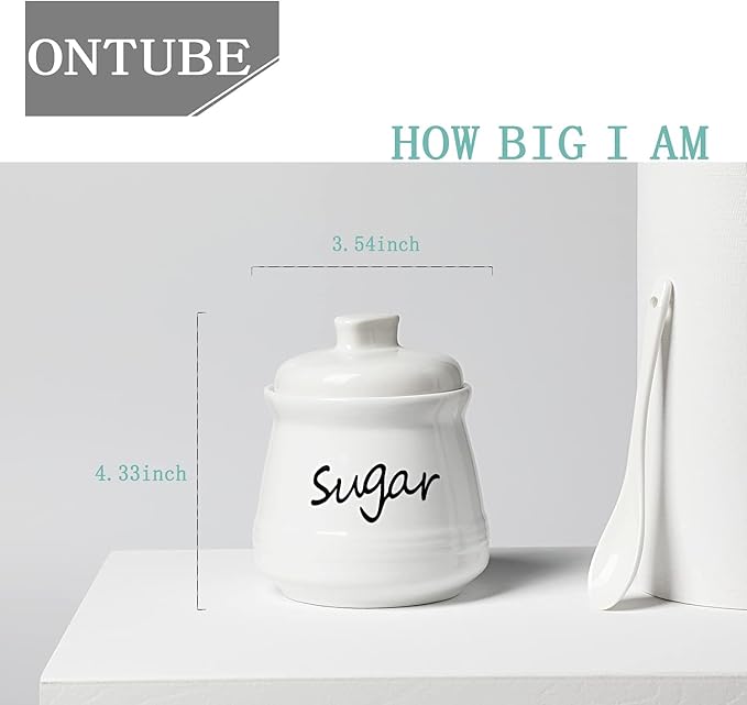 ONTUBE Ceramic Sugar Bowl with Lid and Spoon 12oz (White)
