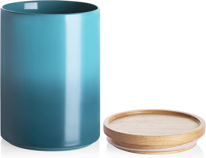 Sweejar Ceramic Food Storage Jar, Stackable Kitchen Canisters, Containers with Airtight Seal Wooden Lid for Serving Coffee Bean, Flour, Tea, Cookies, Spice and More - 58 Fl Oz (Gradient Blue)