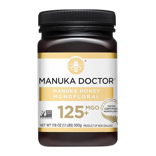 Manuka Doctor - MGO 125+ Manuka Honey Monofloral, 100% Pure New Zealand Honey. Certified. Guaranteed. Raw. Non-GMO (17.6 oz)