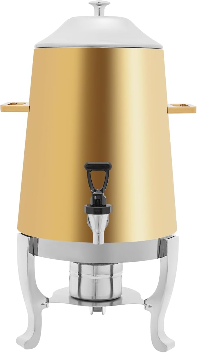 Stainless Steel Beverage Dispensers, Drink Dispenser with Fuel Holder & Base & Stainless Steel Faucet 3.4Gal Hot Beverage Dispenser, Commercial Coffee Urn for Hotels, Canteens（Golden Barrel Body）