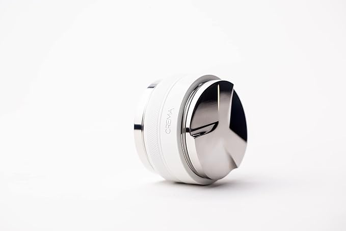 CREMA Coffee Products 59mm Hand Tamper & Coffee Distributor | Compatible with Breville Portafilters | Double-Sided, Adjustable Depth Tool | Made with Durable 304 Stainless Steel | White