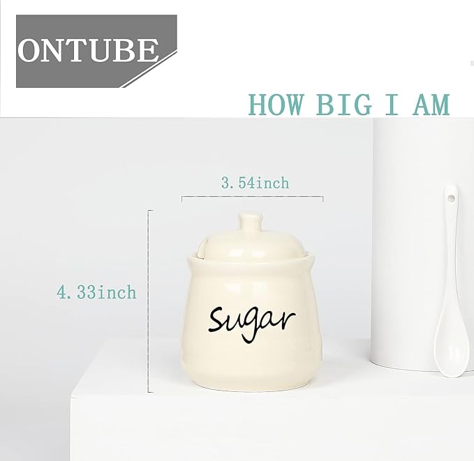 ONTUBE Ceramic Sugar Bowl with Lid and Spoon 12oz (beige)