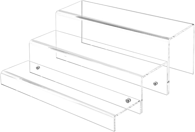 3 Tiers Bar Shelves for Liquor Bottles, 15" Bar Organizer for Countertop, Clear Acrylic Risers Display Racks Stands for Figures Pops Cupcake Perfume Collections (Patent: D1076520S)