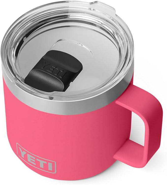 YETI Rambler 14 oz Ceramic Lined Stackable Mug, Vacuum Insulated, Stainless Steel with MagSlider Lid, Tropical Pink