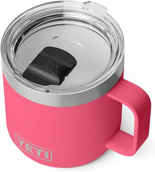 YETI Rambler 14 oz Ceramic Lined Stackable Mug, Vacuum Insulated, Stainless Steel with MagSlider Lid, Tropical Pink