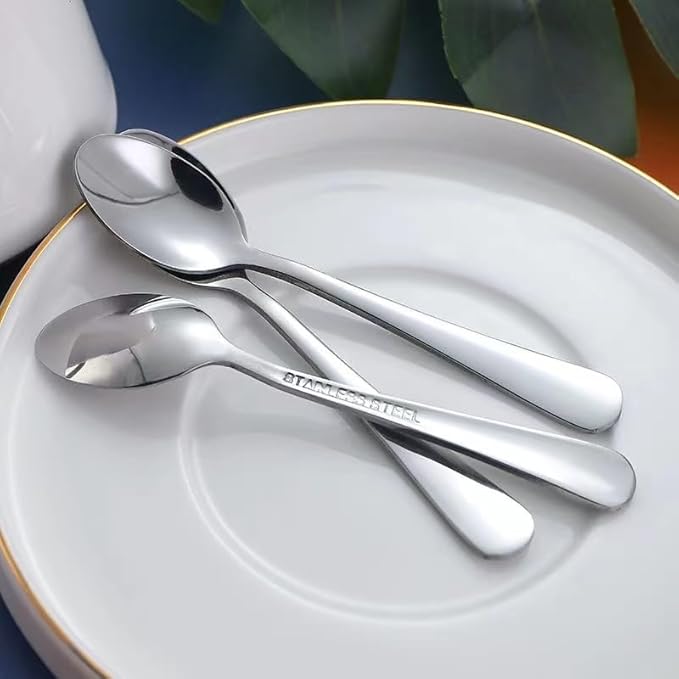 Wesdxc56 Demitasse Espresso Spoons, Mini Coffee Spoon, 4 Inches Stainless Steel Small Spoons for Dessert, Set of 6（Silver)