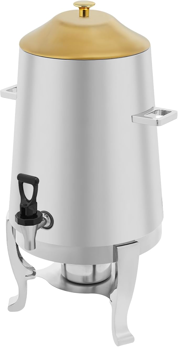 Stainless Steel Beverage Dispensers, Drink Dispenser with Fuel Holder & Base & Stainless Steel Faucet 3.4Gal Hot Beverage Dispenser, Commercial Coffee Urn for Hotels, Canteens（Lid Gold）