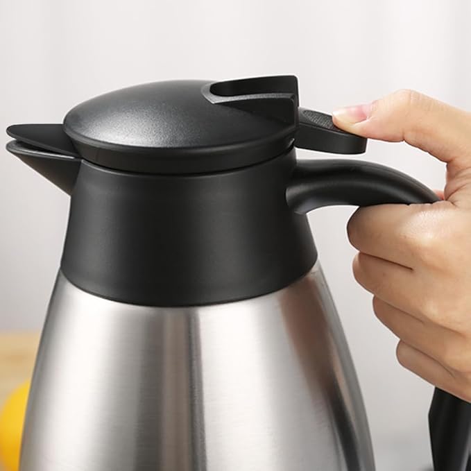 68oz Thermal Coffee Carafe, 2 Pack Airpot Insulated Coffee Urns Stainless Steel Vacuum Thermal Pot Dispenser for Coffee, Hot Water, Tea, Hot Beverage - Keep 12 Hours Hot, 24 Hours Cold (Silver,Silver)