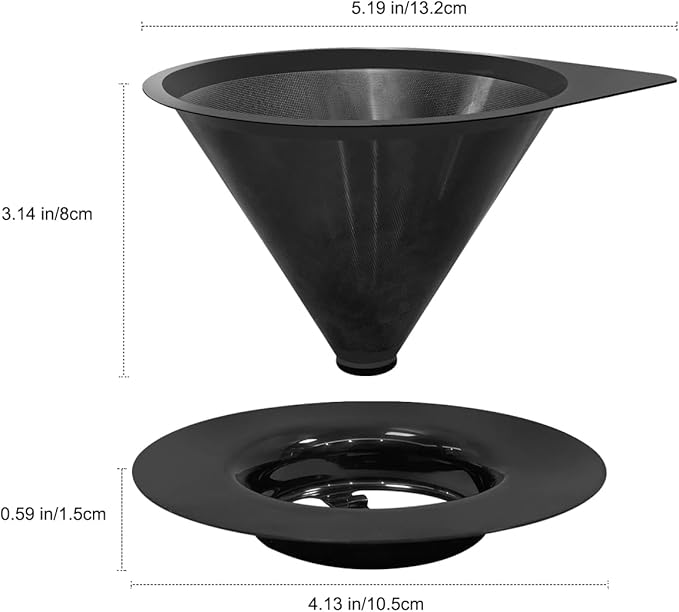 LHS Pour Over Coffee Dripper Reusable Coffee Filter Paperless Coffee Filter Stainless Steel Pour Over Coffee Maker Cone Coffee Dripper for 1-2 Cup,Black