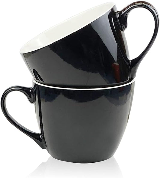 MECOWON 30 OZ Porcelain Coffee Mugs, Set of 2 Large Mugs for Soup, Cereal and Salad (black)