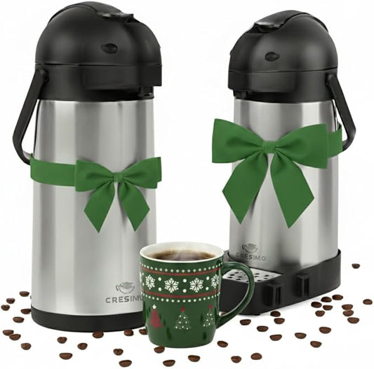 101oz Coffee Carafe Dispenser with Pump & Drip Tray Bundle - 12 Hours Airpot Coffee Dispenser for Parties - Insulated Stainless Steel Coffee Urn -Hot Cocoa Dispenser with Pump - Hot Cocoa Bar