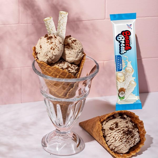 Snack Break Coconut Wafer Rolls, Rolled Wafer Cookies, Coconut Coated Delicious Snack, Individually Wrapped, Crunchy Sticks for On-the-Go, Coffee, Tea, Pack of 24