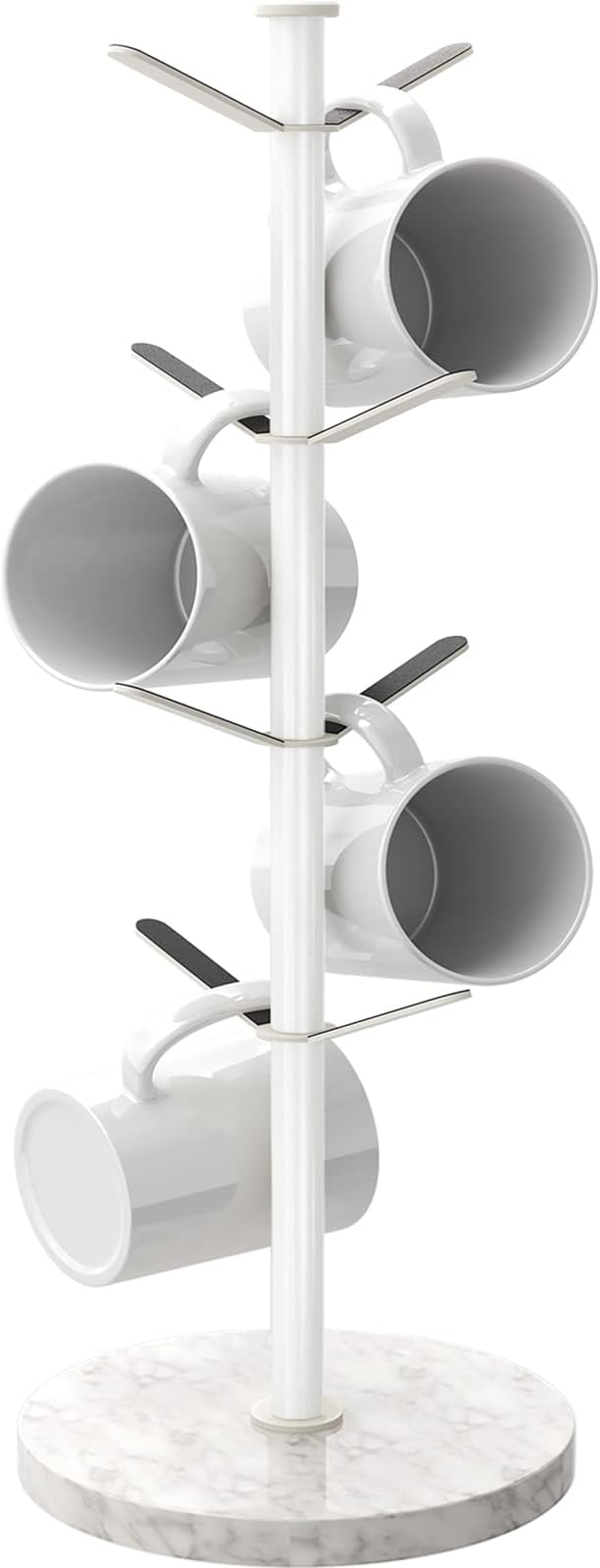 Mug Holder Tree with Marble Base, 8 Hooks White Coffee Cups Holder Stand, New Upgrad Stable Removable Mug Rack for Kitchen Cafe