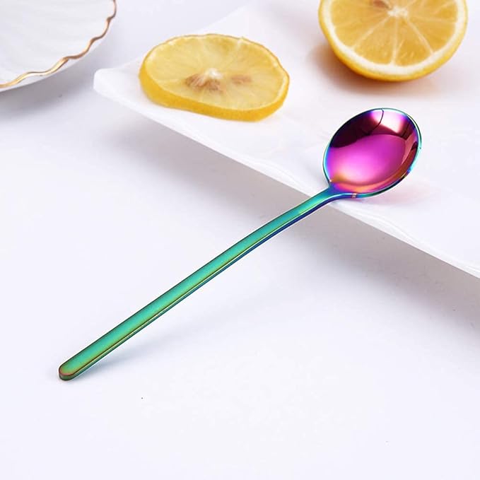 8 Pcs Rainbow Coffee Spoons Matte Frosted Handle Stainless Steel Espresso Spoons 5.3-Inch for Espresso Tea Coffee Ice Cream Sugar Dessert Cake