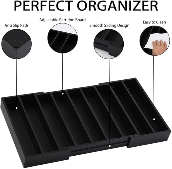 K Cup Holder Bamboo Coffee Pod Holder Drawer Organizer, Expandable K Cup Pod Storage Tea Bag Storage for Coffee Station Home Office and Kitchen （Black