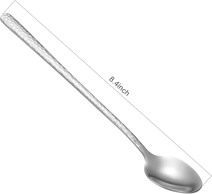 8.4-Inch Hammered Ice Tea spoon Long Handle, Coffee Spoon, Ice Cream spoons, Stainless Steel Cocktail Stirring Spoons, Tea spoon，Set of 6