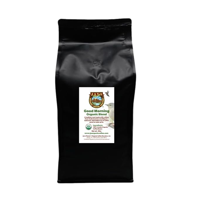Low Acid Organic Coffee – Whole Bean, Mold-Free & Stomach Friendly by Java Planet, Good Morning Blend Coffee, Medium Roast, Smooth Full Flavored, 5LB Bag