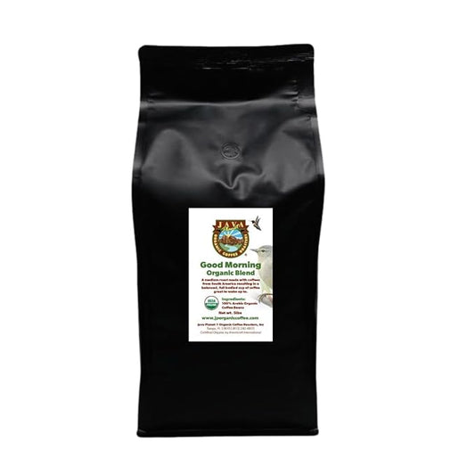 Low Acid Organic Coffee – Whole Bean, Mold-Free & Stomach Friendly by Java Planet, Good Morning Blend Coffee, Medium Roast, Smooth Full Flavored, 5LB Bag