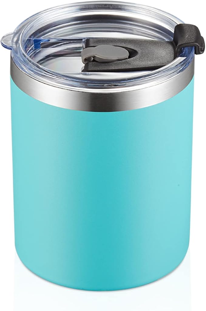 MEWAY 12 oz Lowball, Tumbler Stainless Steel Double Wall Vacuum Insulated Mug with Straw and Lid, Cleaning Brush ，Durable Powder Coated Insulated Coffee Cup for Cold & Hot Drinks (Light Blue,1 Pack)