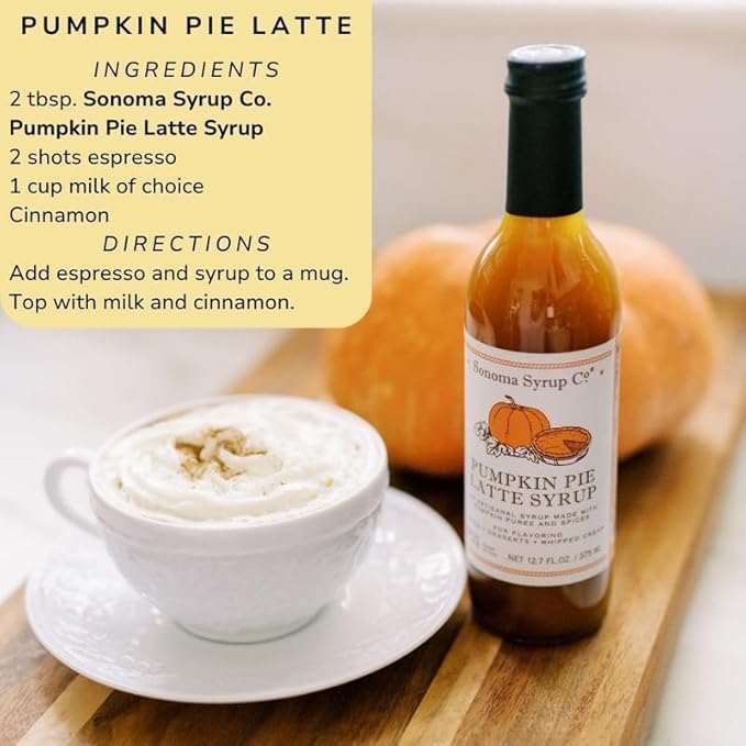 Sonoma Syrup Co. Pumpkin Pie Latte Syrup 12.7 Fl Oz | for Coffee, Latte and Baking | Hand Crafted in the USA