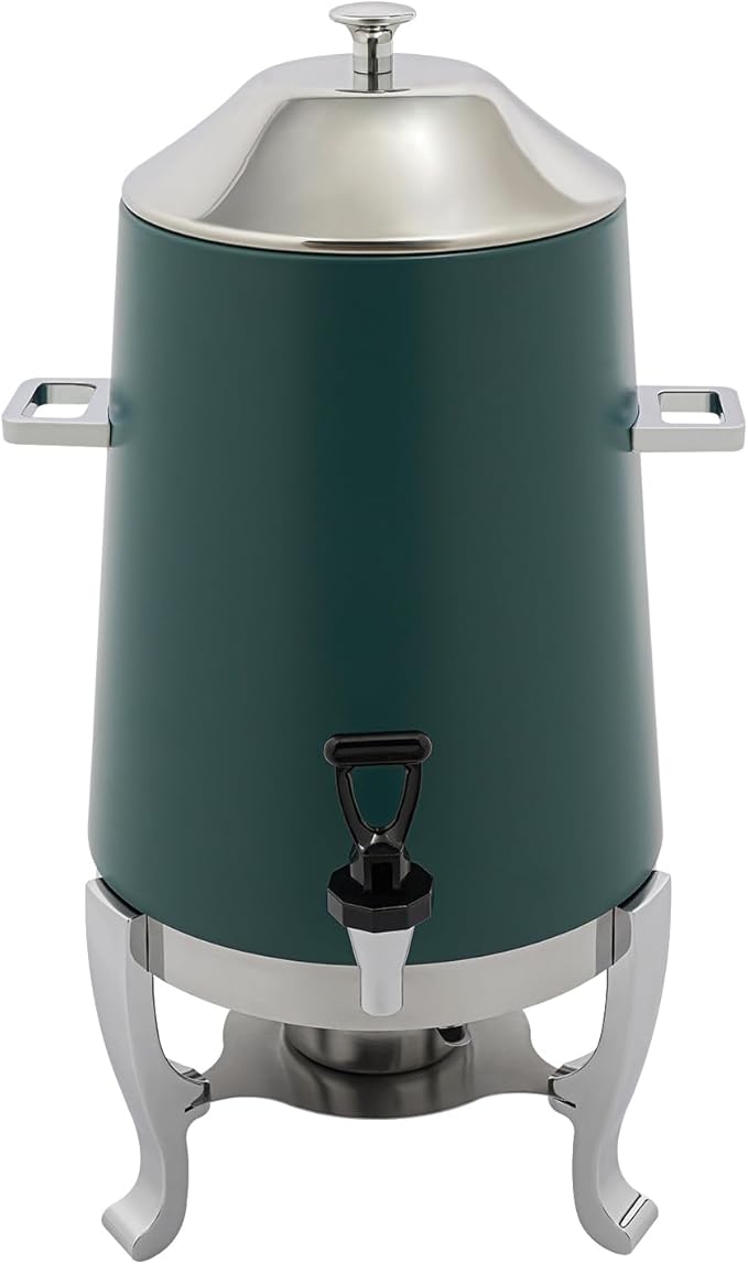 Stainless Steel Beverage Dispensers, Drink Dispenser with Fuel Holder & Base & Stainless Steel Faucet 3.4Gal Hot Beverage Dispenser, Commercial Coffee Urn for Hotels, Canteens（Silver, Green）